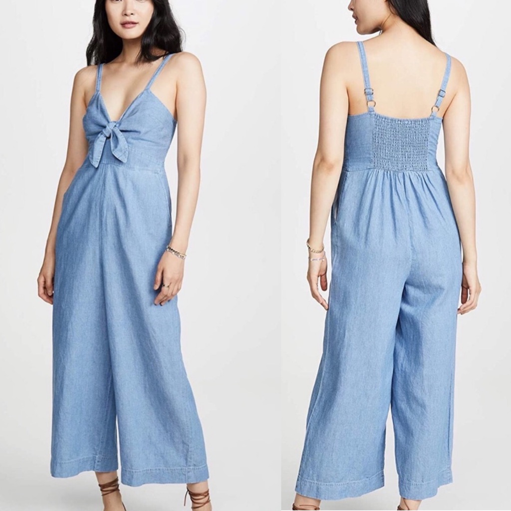 Splendid Wide Leg Denim Front Knot Tie Jumpsuit Xl
